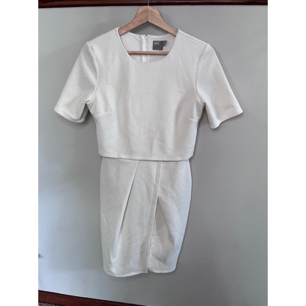 ASOS White Textured Honeycomb Mini Dress Short Sleeve Tulip Skirt Size 6